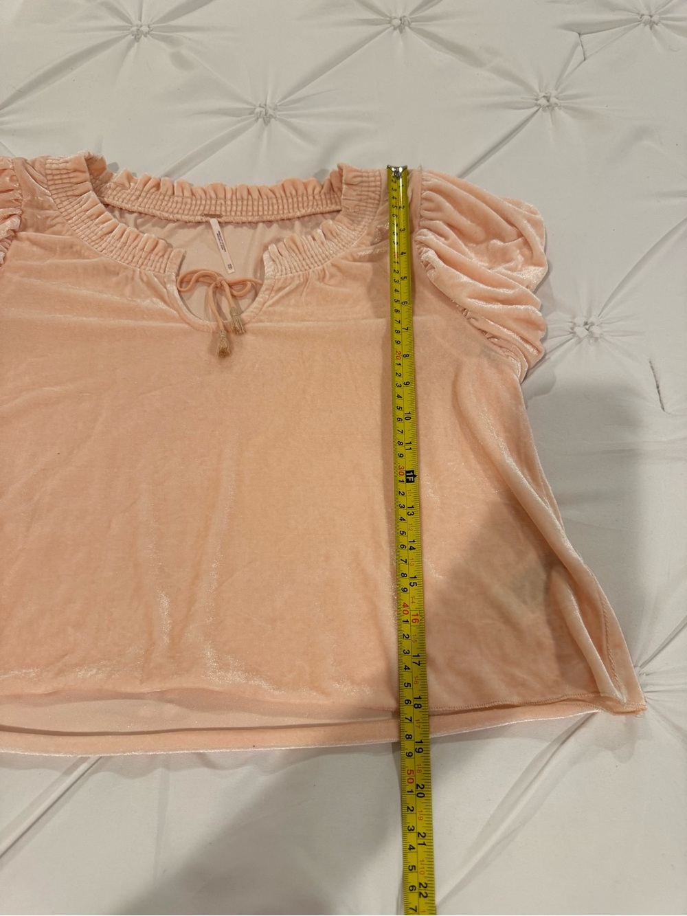 Free People Velvet Puff Sleeve Tie Front Top Blush Pink Size XS - Picture 10 of 16